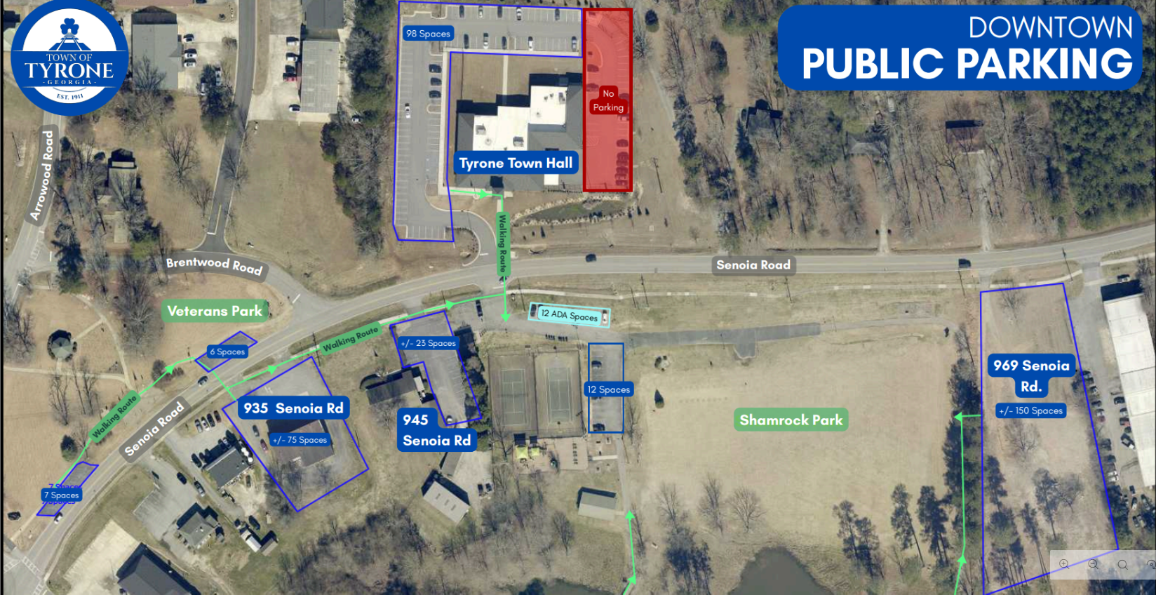 Aerial view of public parking spaces