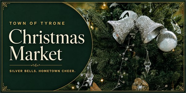 Christmas image poster of silver bells and Christmas tree